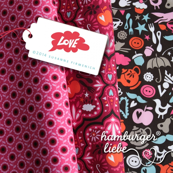 Funny Rain Popeline bordeaux Hamburger Liebe  _Stoffrest 44 cm reduziert