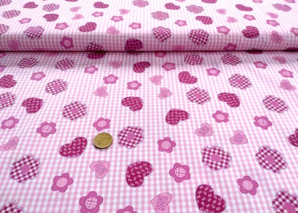 Carola check or Carola stripes pink fabrics with flowers poplin cotton 50 cm