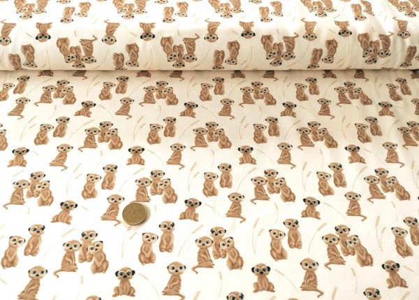 Erdmännchen creme or brown Hilco fabric for kids in natural colours cotton Elastic-Jersey meerkat 50 cm