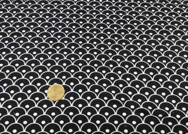 Geometric Baumwoll-Jersey schwarz weiß oder blau grau Hahnentritt bzw. Halbkreise 50 cm