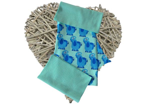 Fabric cuts plus instructions DIY sewing kit baby bloomers sewing jersey elephants mintgreen plus cuffs gift baby