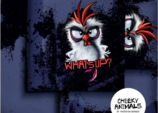 Cheeky Animals Chickeria Panel Thorsten Berger Stoff mit Huhn blau