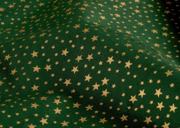 Sternenhimmel xs Weihnachtsstoff  Baumwolle Webware mit goldenen Sternen auf grünem Grund. Meterware Weihnachtsstoff