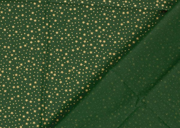 Sternenhimmel xs Weihnachtsstoff  Baumwolle Webware mit goldenen Sternen auf grünem Grund. Meterware Weihnachtsstoff