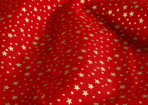 Sternenhimmel xs Weihnachtsstoff  Baumwolle Webware mit goldenen Sternen auf rotem Grund. Meterware Weihnachtsstoff
