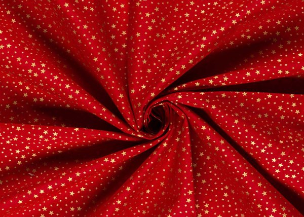 Sternenhimmel xs Weihnachtsstoff  Baumwolle Webware mit goldenen Sternen auf rotem Grund. Meterware Weihnachtsstoff