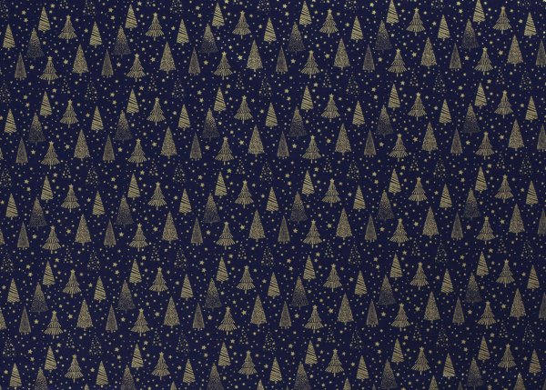 Tannengold Weihnachtsstoff  Baumwolle Webware mit goldenen Bäumen und Sternen auf rotem Grund. Meterware Weihnachtsstoff