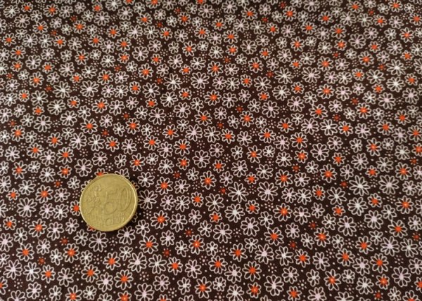 Benita cotton poplin brown fabric with small flowers