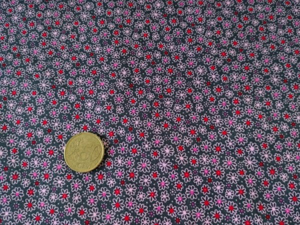 Benita cotton poplin grey fabric with small flowers