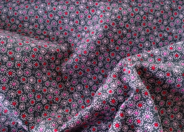 Benita cotton poplin grey fabric with small flowers
