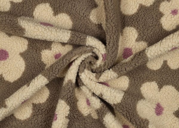 Clara Teddystoff Strickstoff in braun beige mit großen Blumen
