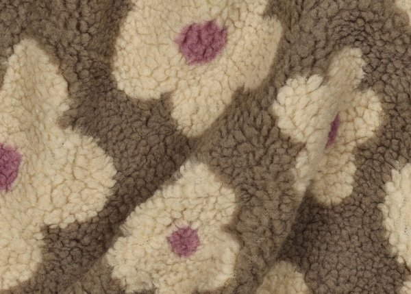 Clara Teddystoff Strickstoff in braun beige mit großen Blumen