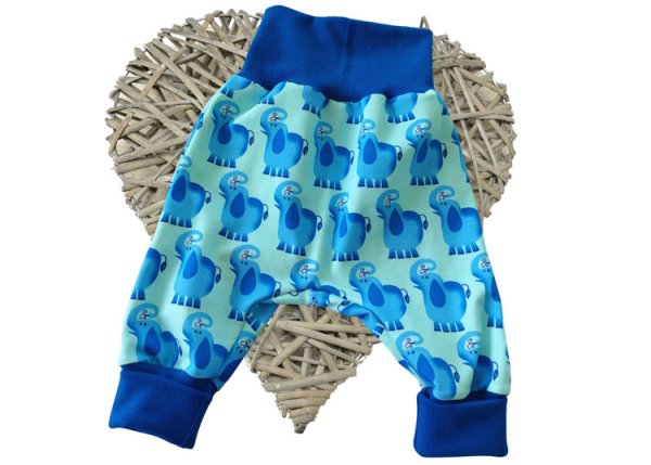 Babyhose Pumphose Handmade Design Elefanten, Bündchen royalblau