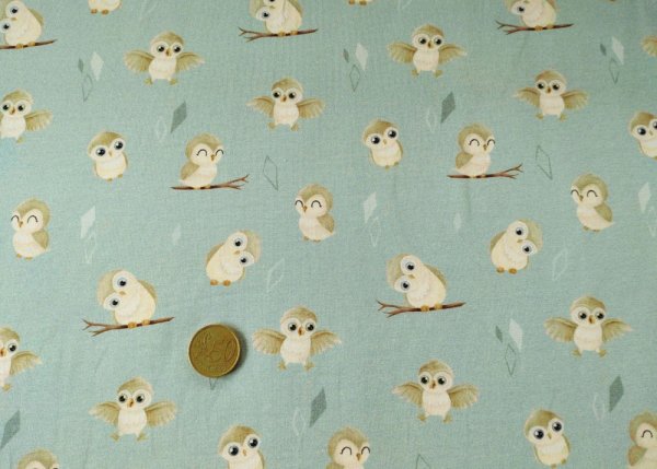 Euli Mrs. Mint Design Hilco Kinderstoff Jersey mit Eulen in mint