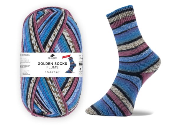 Flums Stretch-Sockenwolle von Golden Socks, Pro Lana,  Strumpfwolle blau lila