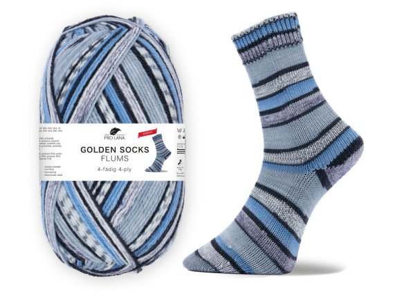 Flums Stretch-Sockenwolle von Golden Socks, Pro Lana,  Strumpfwolle grau blau
