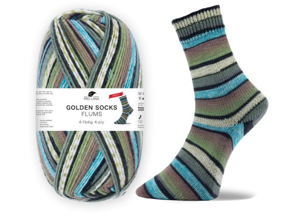 Flums Stretch-Sockenwolle von Golden Socks, Pro Lana,  Strumpfwolle grün