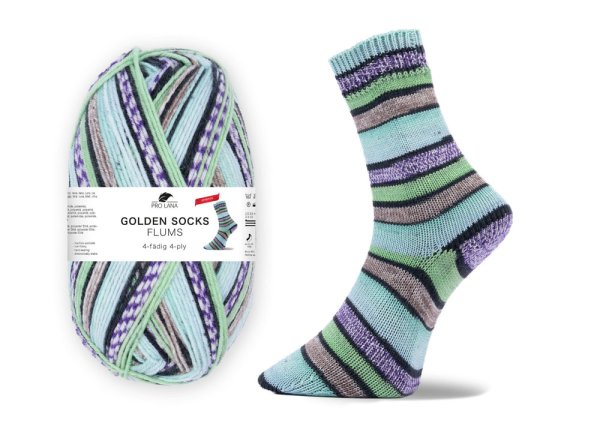 Flums Stretch-Sockenwolle von Golden Socks, Pro Lana,  Strumpfwolle grün türkis