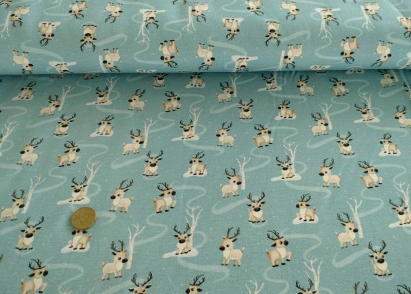 Happy Deer Hilco French Terry geraut in mint mit kleinen Rentieren Mrs Mint Design