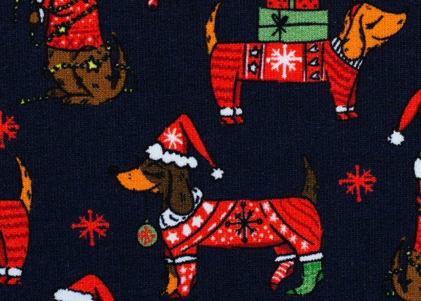 Holly Swafing christmas fabric with dogs dark blue
