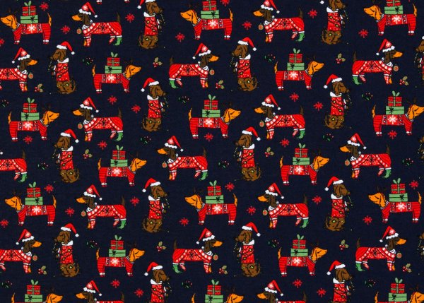 Holly Swafing christmas fabric with dogs dark blue