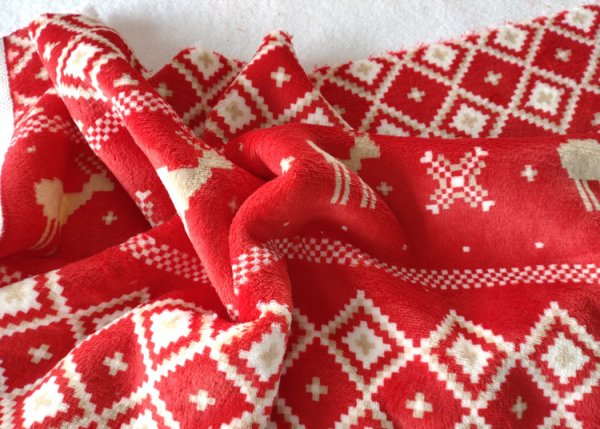 Kuschelnicky Norwegermuster in rot – beidseitiger winterlicher Kuschelstoff im Norwegermuster