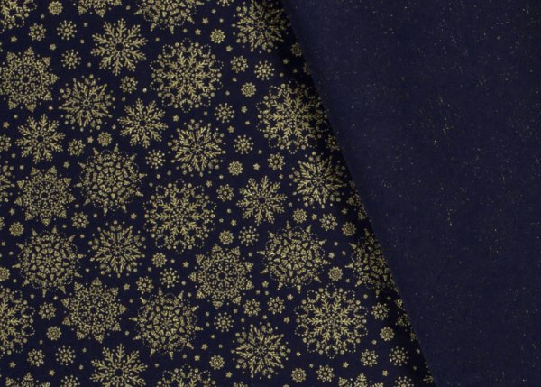 Sternengold christmas fabric, christmas cotton print blue with golden stars