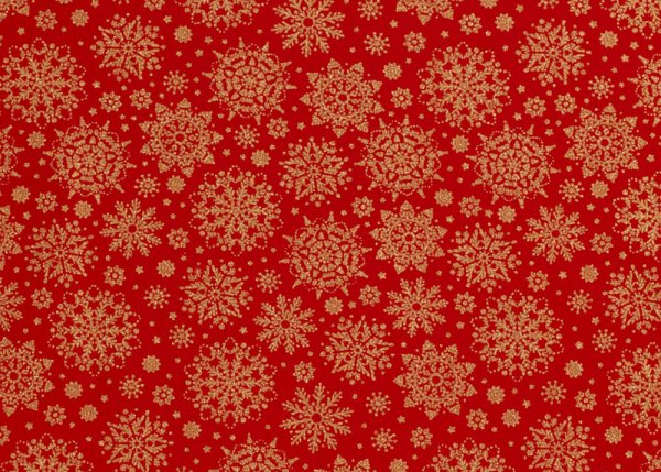 Sternengold Weihnachtsstoff  Baumwolle Webware mit goldenen Sternen auf rotem Grund. Meterware Weihnachtsstoff