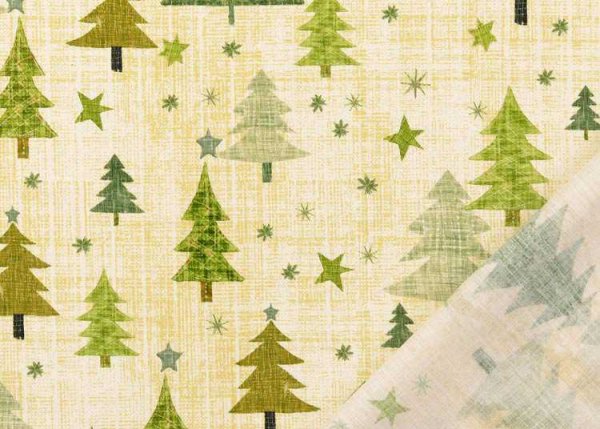 Tannenwald Weihnachtsstoff  Baumwolle Webware mit Tannenbäumen in natur mit grün als Meterware