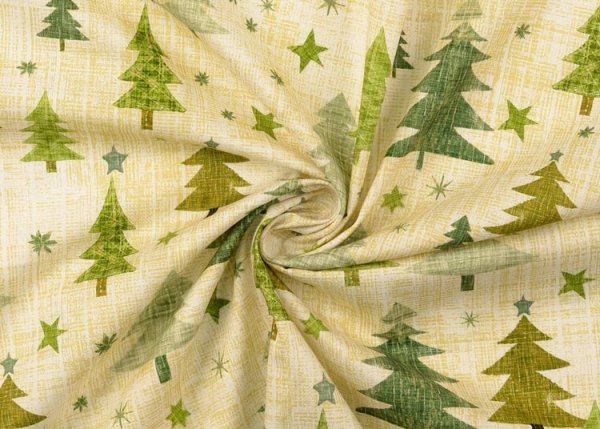 Tannenwald Weihnachtsstoff  Baumwolle Webware mit Tannenbäumen in natur mit grün als Meterware