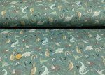 Alpenfleece Dino grün, Dinos und Regenbogen auf Kuschelsweat  stoffe und kreatives Welt der Kinderstoffe