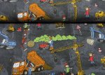 Baustelle Jersey Kinderstoff in anthrazit mit Baustellenmotiven