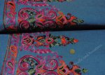 Jeans embroidery border Paisley blue pink