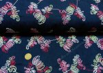 Jeans Stickerei Flowers Denim dunkelblau, pink bestickt