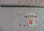 Kity Cat panel grey Jersey rapport Fabric for kids