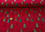 Tannenbäume rot Weihnachtsstoff aus Baumwolle Webware mit Tannenbäumen