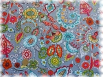 Christine Popeline grau Baumwolle Blumen und Ornamente   Stoffrest_45 cm reduziert
