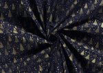 Tannengold Weihnachtsstoff  Baumwolle Webware mit goldenen Bäumen und Sternen auf rotem Grund. Meterware Weihnachtsstoff