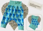 DIY Nähpaket Stoff Zuschnitte Pumphose Jersey Elefanten, Bündchen mintgrün Nähset