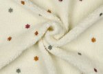 Romy teddy plush knitted fabric embroidered Flowers ecru