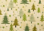 Tannenwald Weihnachtsstoff  Baumwolle Webware mit Tannenbäumen in natur mit grün als Meterware